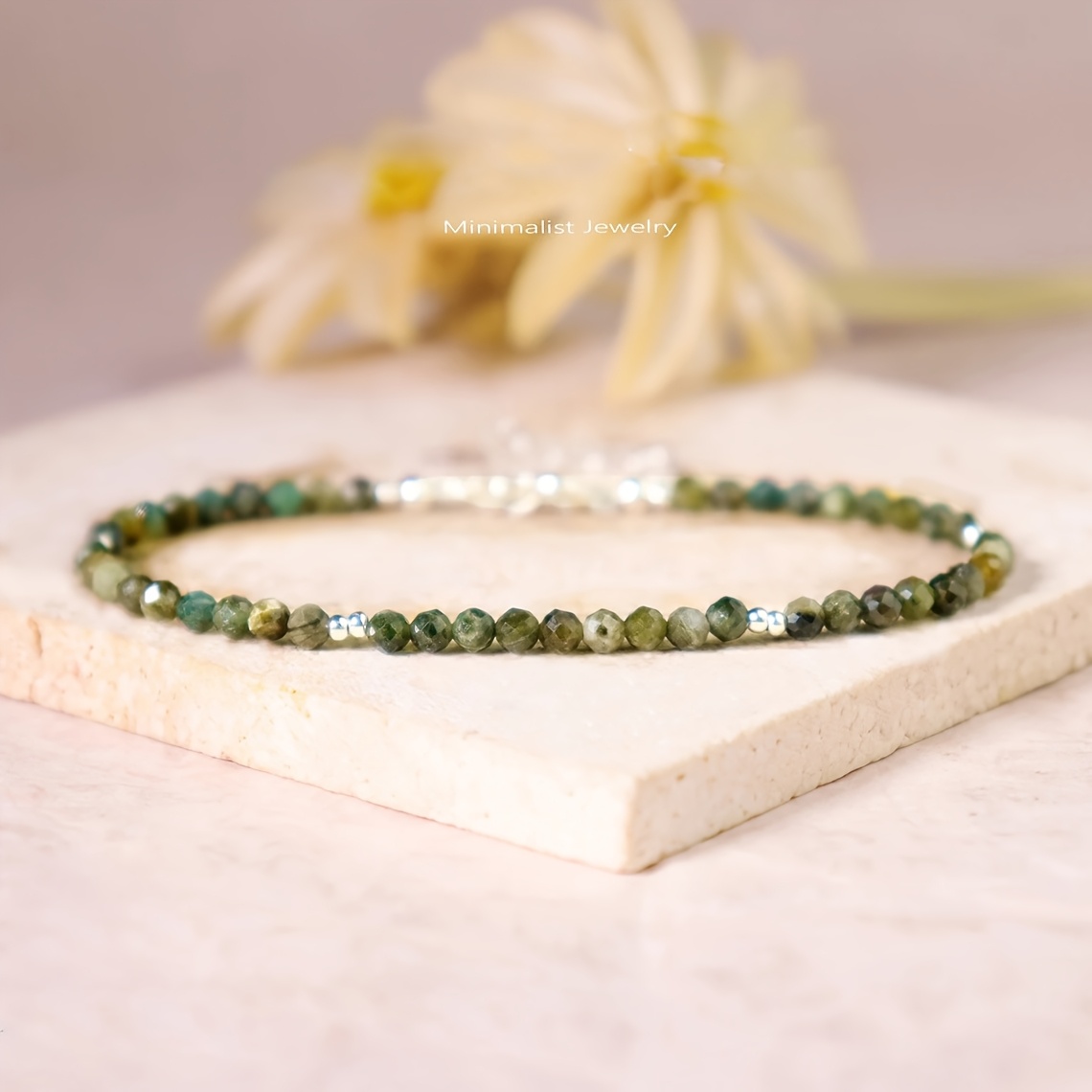Natural Green Agate Minimalist Bead Bracelet, Wealth Protection